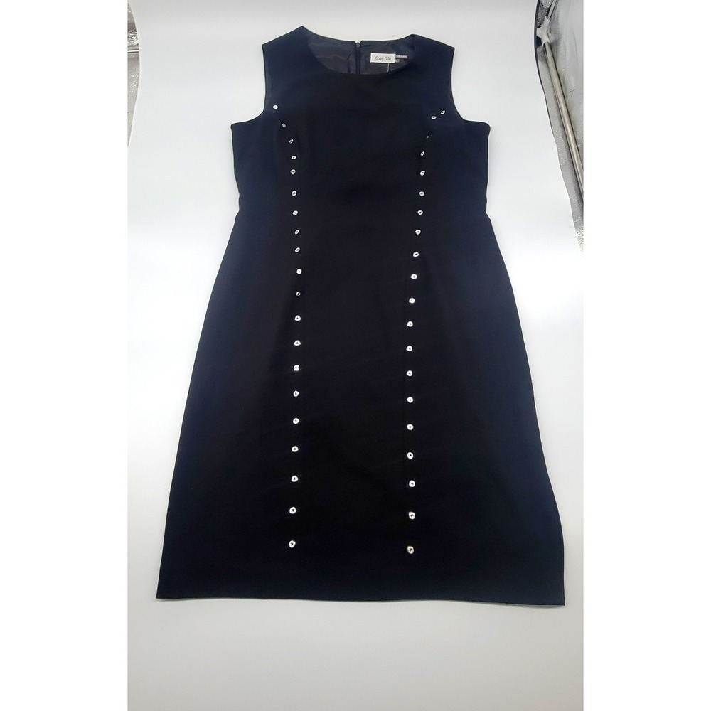 Calvin Klein Dress 12 Black Sleeveless Sheath O-Ring Grommet Career NWT CD3X1B35